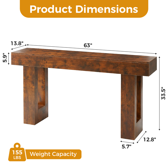 Roomisland Console Table 63 Inch, Farmhouse Sofa Table Behind Couchs, Narrow Entryway Table for Hallway Living Room, Wooden Rectangular Design