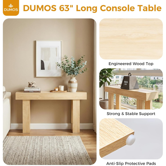 Roomisland Console Table 63 Inch, Farmhouse Sofa Table Behind Couchs, Narrow Entryway Table for Hallway Living Room, Wooden Rectangular Design