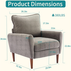 Roomisland Accent Chair, Comfy Lounge Chair with Pillow and Solid Wood Legs, Upholstered Modern Sofa for Living Room, Bedroom, Waiting Room, Office