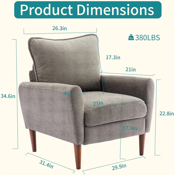 Roomisland Accent Chair, Comfy Lounge Chair with Pillow and Solid Wood Legs, Upholstered Modern Sofa for Living Room, Bedroom, Waiting Room, Office
