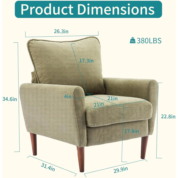 Roomisland Accent Chair, Comfy Lounge Chair with Pillow and Solid Wood Legs, Upholstered Modern Sofa for Living Room, Bedroom, Waiting Room, Office