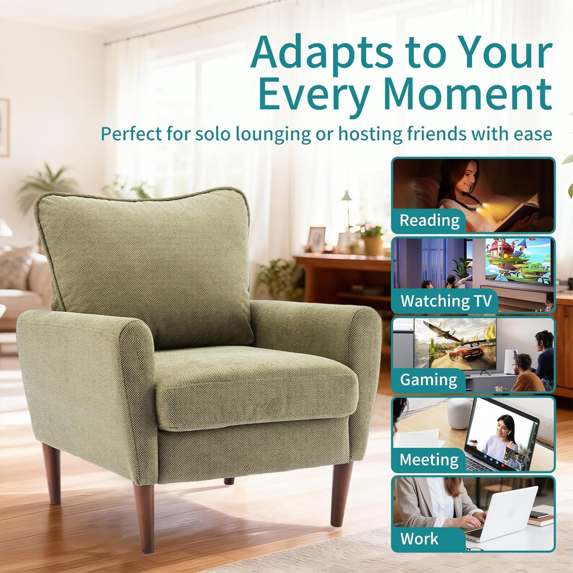 Roomisland Accent Chair, Comfy Lounge Chair with Pillow and Solid Wood Legs, Upholstered Modern Sofa for Living Room, Bedroom, Waiting Room, Office