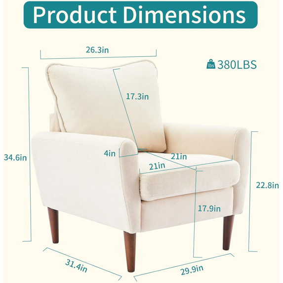 Roomisland Accent Chair, Comfy Lounge Chair with Pillow and Solid Wood Legs, Upholstered Modern Sofa for Living Room, Bedroom, Waiting Room, Office