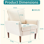 Roomisland Accent Chair, Comfy Lounge Chair with Pillow and Solid Wood Legs, Upholstered Modern Sofa for Living Room, Bedroom, Waiting Room, Office