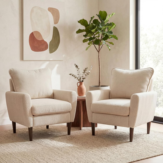 Roomisland Accent Chair, Comfy Lounge Chair with Pillow and Solid Wood Legs, Upholstered Modern Sofa for Living Room, Bedroom, Waiting Room, Office