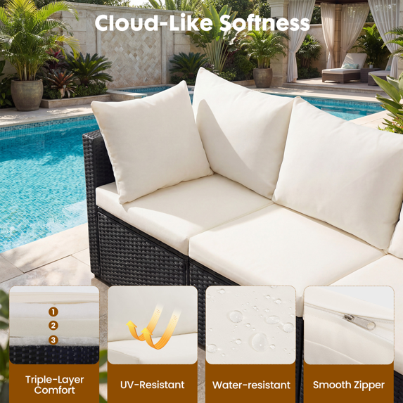 Roomisland 7 Piece Patio Conversation Set, Modular Outdoor Sectional Set, Modular Wicker Sectional Sofa with Thick Cushions, Adjustable Feet, Weather Resistant Rattan Outdoor Couch