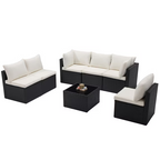 Roomisland 7 Piece Patio Conversation Set, Modular Outdoor Sectional Set, Modular Wicker Sectional Sofa with Thick Cushions, Adjustable Feet, Weather Resistant Rattan Outdoor Couch