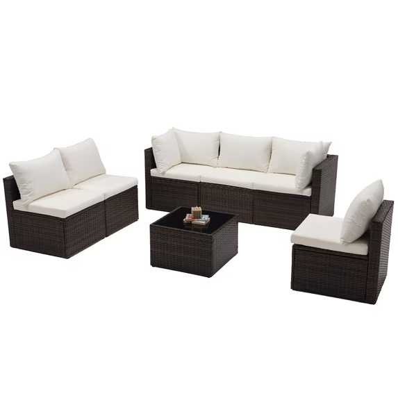 Roomisland 7 Piece Patio Conversation Set, Modular Outdoor Sectional Set, Modular Wicker Sectional Sofa with Thick Cushions, Adjustable Feet, Weather Resistant Rattan Outdoor Couch