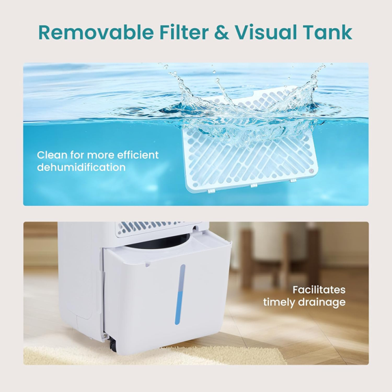 Roomisland 30 Pint Dehumidifier for Basement, 38dB Quiet, Precise Humidity Control, Drain Hose & 4.5L Water Tank, Small 2000 Sq.ft Dehumidifiers, Smart Humidity Ring, Ideal for Home, Bedroom