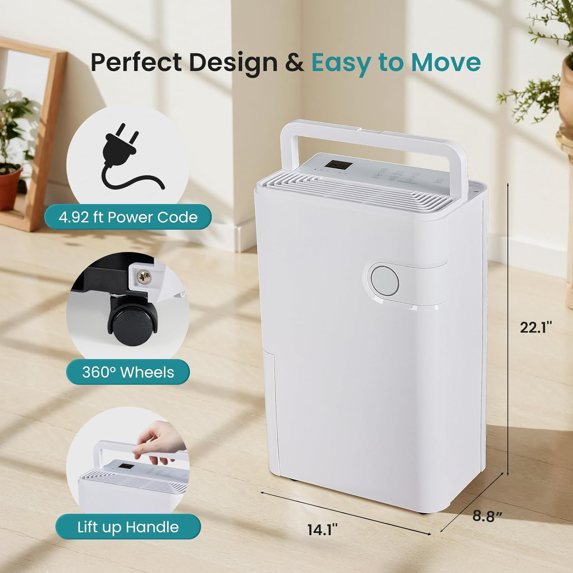 Roomisland 30 Pint Dehumidifier for Basement, 38dB Quiet, Precise Humidity Control, Drain Hose & 5L Water Tank, Small 2000 Sq.ft Dehumidifiers, Smart Humidity Ring, Ideal for Home, Bedroom