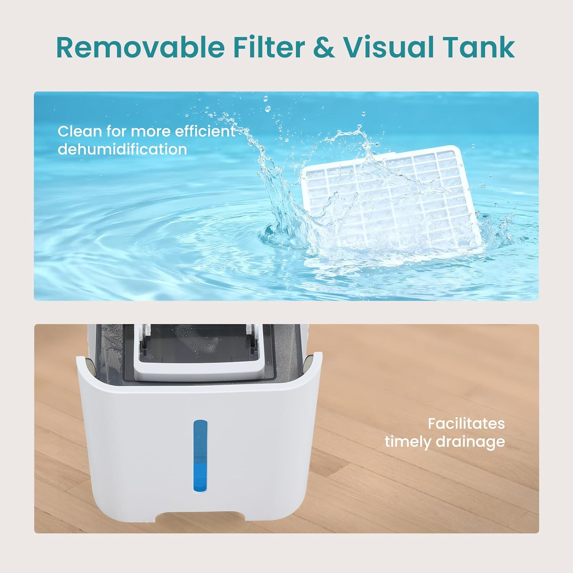 Roomisland 30 Pint Dehumidifier for Basement, 38dB Quiet, Precise Humidity Control, Drain Hose & 5L Water Tank, Small 2000 Sq.ft Dehumidifiers, Smart Humidity Ring, Ideal for Home, Bedroom