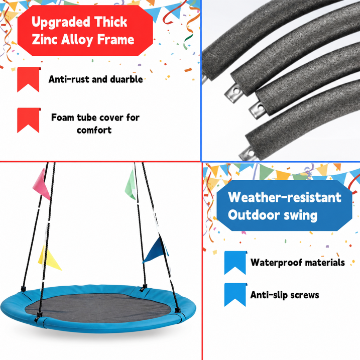 40 Inch Saucer Tree Swing, Heavy Duty Round Swing Seat for Kids & Adults, Adjustable Ropes, Waterproof Outdoor Backyard Playground