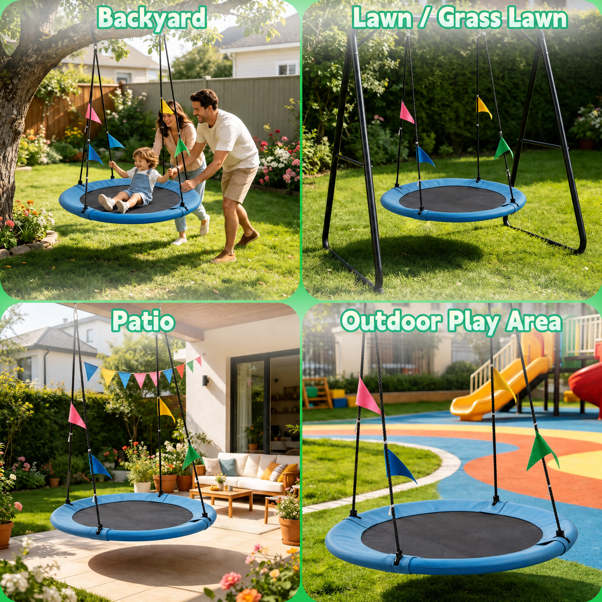 40 Inch Saucer Tree Swing, Heavy Duty Round Swing Seat for Kids & Adults, Adjustable Ropes, Waterproof Outdoor Backyard Playground