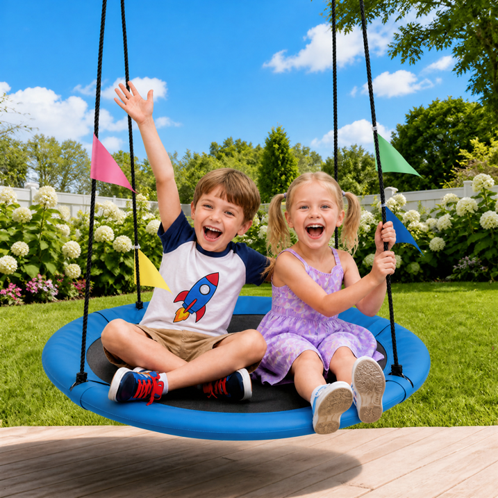 40 Inch Saucer Tree Swing, Heavy Duty Round Swing Seat for Kids & Adults, Adjustable Ropes, Waterproof Outdoor Backyard Playground