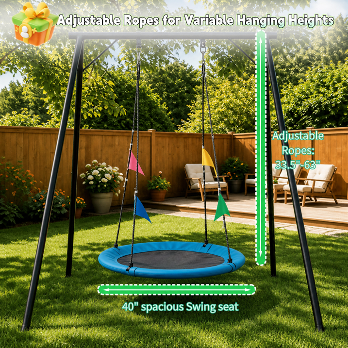 40 Inch Saucer Tree Swing, Heavy Duty Round Swing Seat for Kids & Adults, Adjustable Ropes, Waterproof Outdoor Backyard Playground