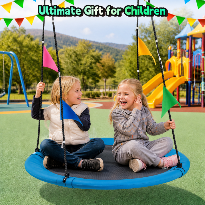 40 Inch Saucer Tree Swing, Heavy Duty Round Swing Seat for Kids & Adults, Adjustable Ropes, Waterproof Outdoor Backyard Playground