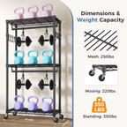 Roomisland Clothes Rack Heavy Duty, 3-Tier Rolling Garment Rack with Double Hanging Rods & Side Hooks, Adjustable Wire Shelving for Bedroom, Laundry Room