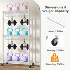 Roomisland Clothes Rack Heavy Duty, 3-Tier Rolling Garment Rack with Double Hanging Rods & Side Hooks, Adjustable Wire Shelving for Bedroom, Laundry Room