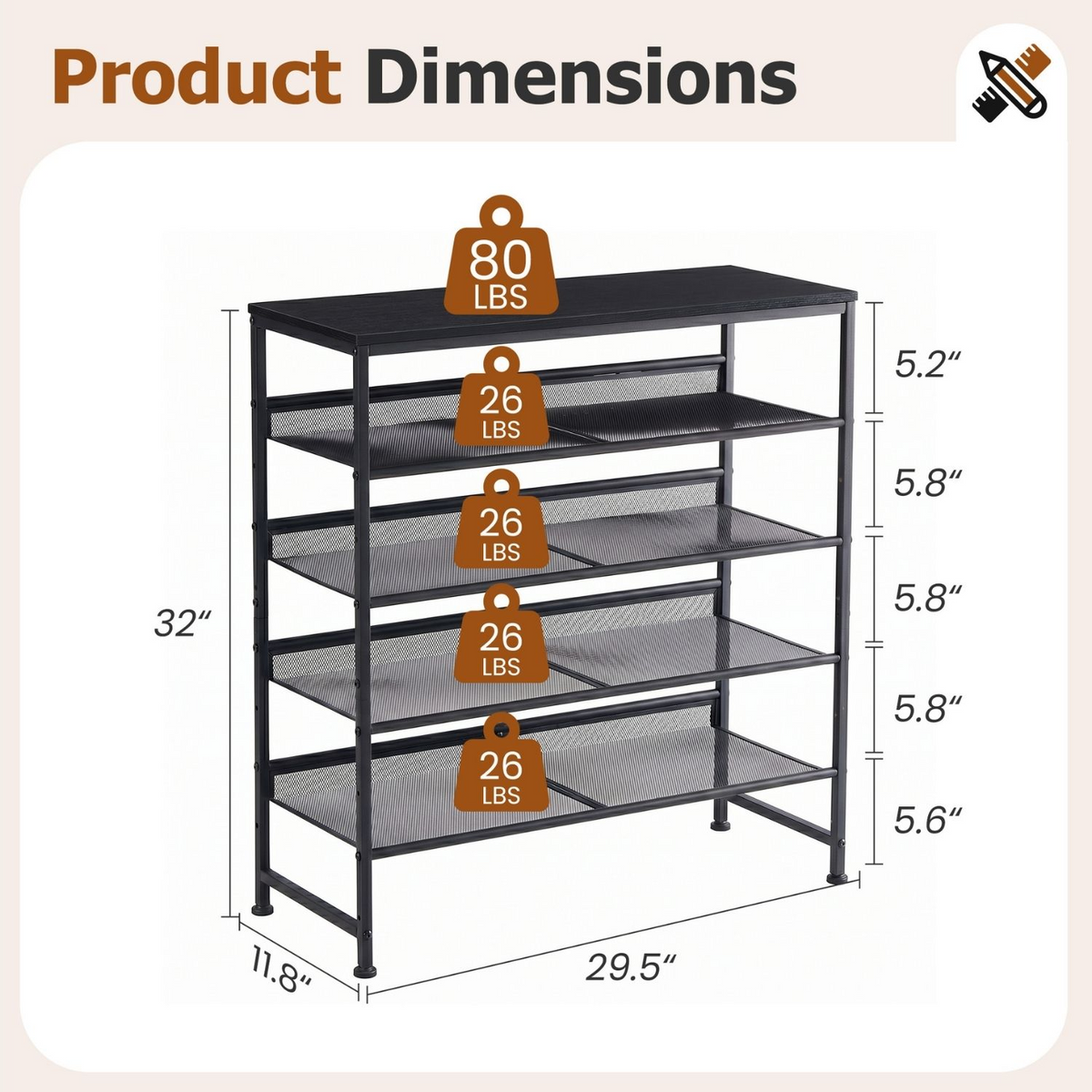 Roomisland Shoe Rack for Entryway 5-Tier, Metal Shoe Organizer with Adjustable Mesh Shelves, Heavy Duty Shoe Storage for Entryway