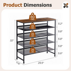 Roomisland Shoe Rack for Entryway 5-Tier, Metal Shoe Organizer with Adjustable Mesh Shelves, Heavy Duty Shoe Storage for Entryway