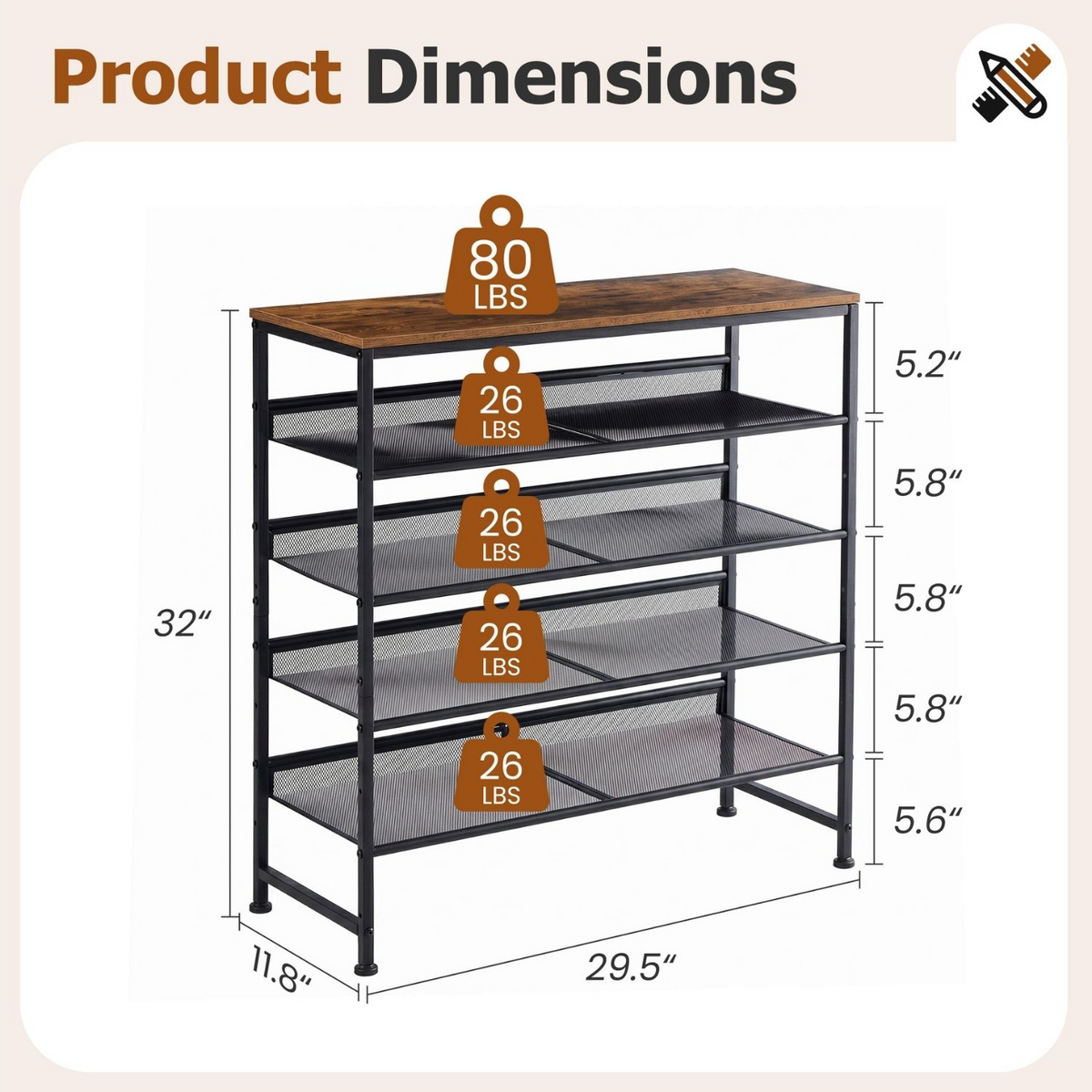 Roomisland Shoe Rack for Entryway 5-Tier, Metal Shoe Organizer with Adjustable Mesh Shelves, Heavy Duty Shoe Storage for Entryway