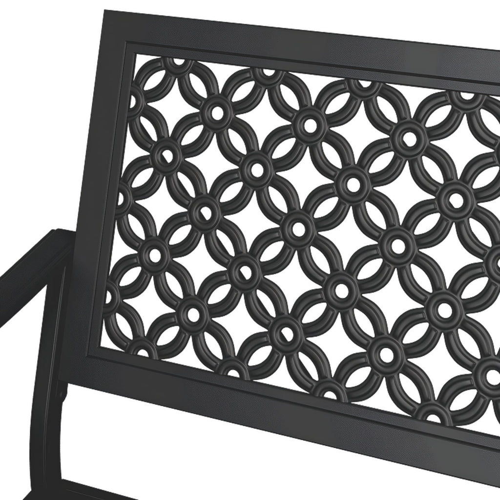 Outdoor Bench with Floral Design, Anti-Rust Steel Garden Bench for Patio, Porch, Park, Weatherproof Metal Bench with 660LB Capacity, Sunflower for Yard, Garden Decor Black