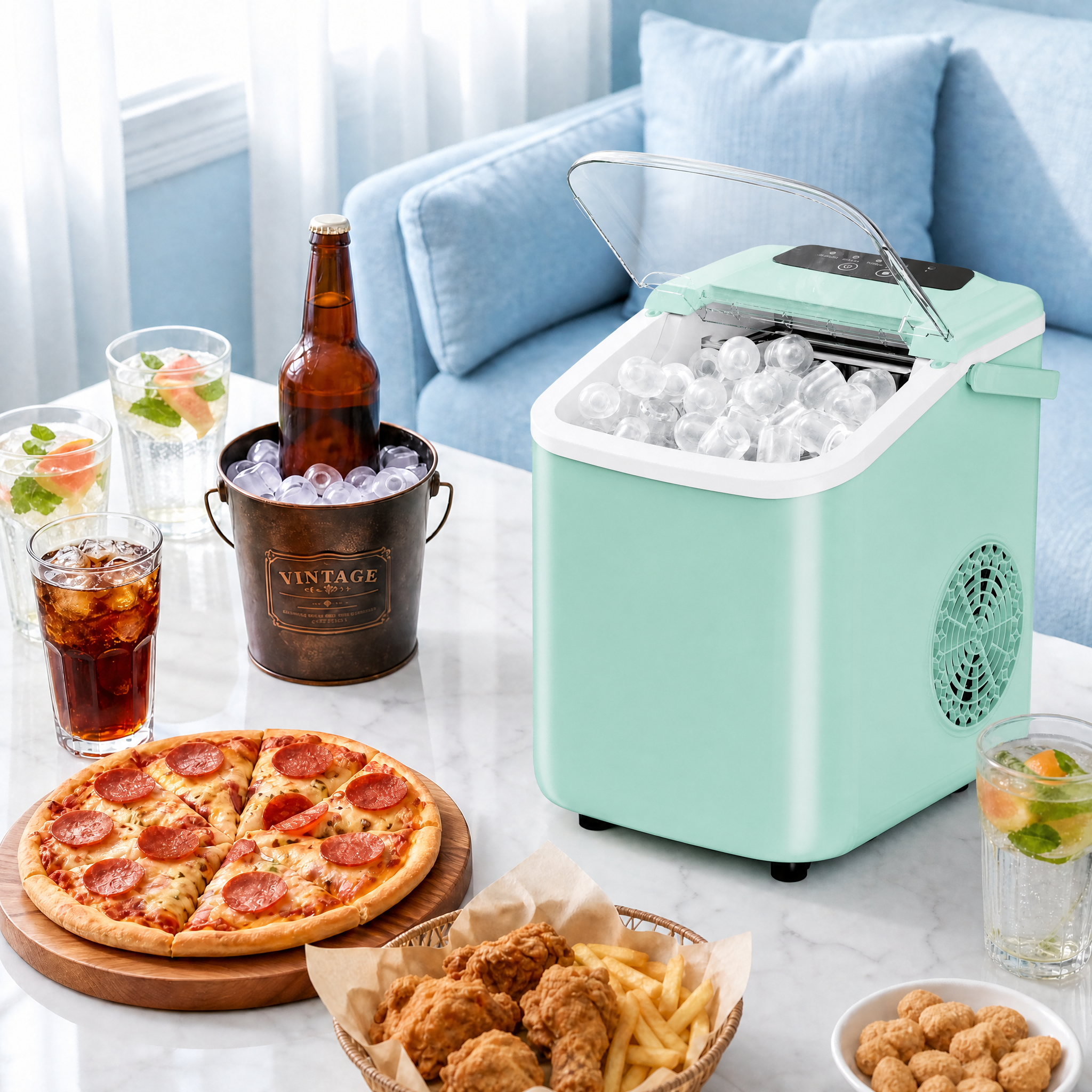 Roomisland Countertop Ice Maker, Portable Ice Machine with Handle, Basket & Scoop, 26Lbs/24H, 9 Bullet Ice Cubes in 6-8 Mins, Auto-Cleaning Silent Ice Maker for Home, Kitchen, RV Camping Outdoor