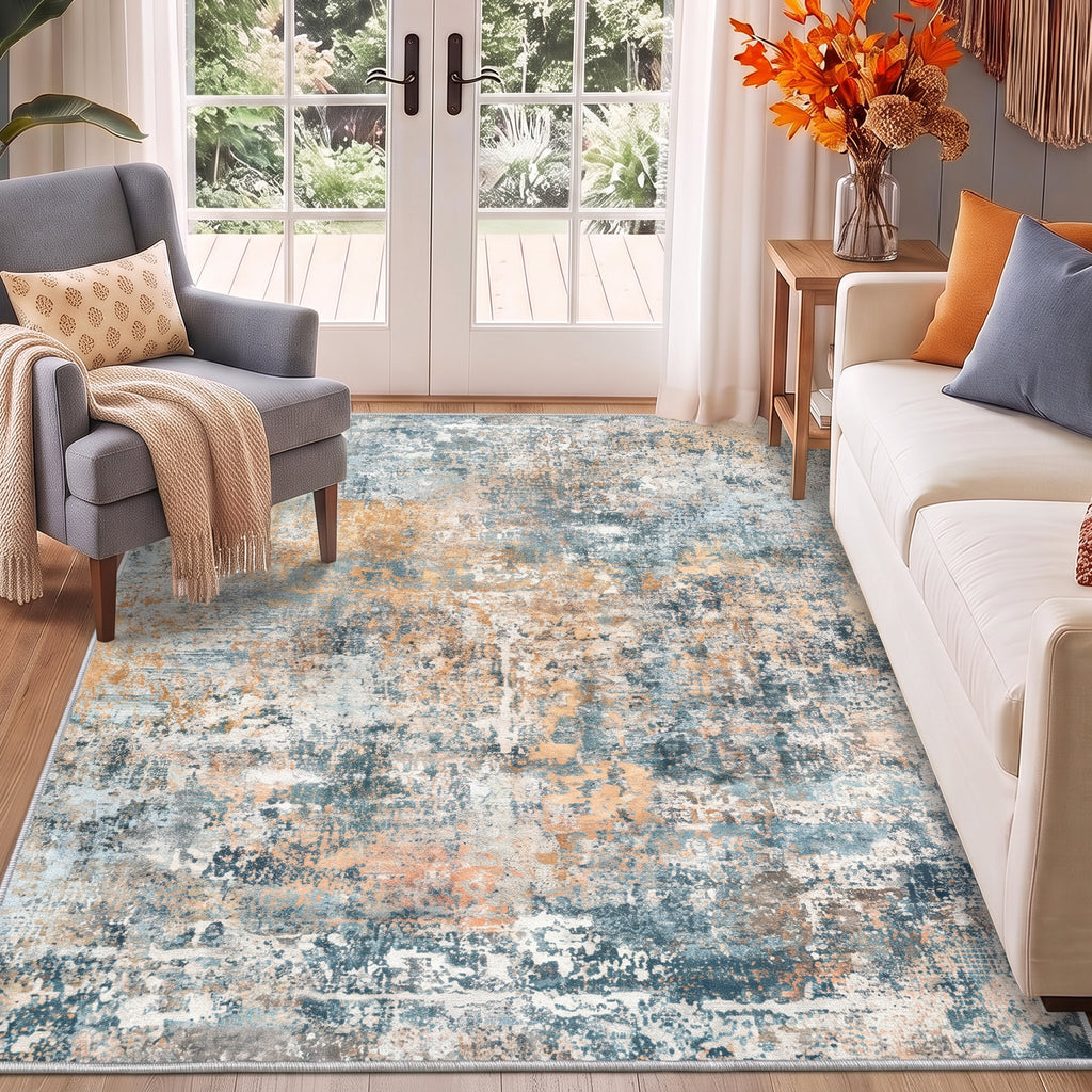 Roomisland Area Rugs 5x7FT Washable for Living Room, Non Slip Modern Abstract Carpet Stain Resistant Soft Low Pile Indoor Floor Rug for Bedroom Kitchen Home Office