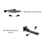 Nygira Rainfall Bathroom Shower System Rain Shower Head and Handle Set, Wall Mounted Shower Faucet Set with Tub Spout, Rough-in Valve, Black