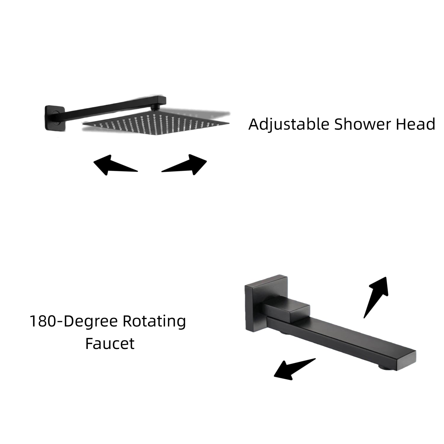 Nygira Rainfall Bathroom Shower System Rain Shower Head and Handle Set, Wall Mounted Shower Faucet Set with Tub Spout, Rough-in Valve, Black