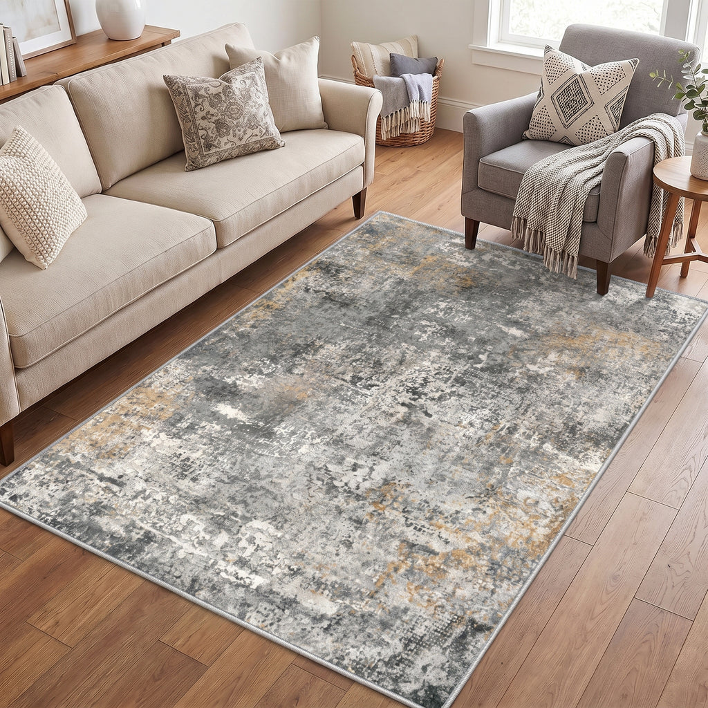 Roomisland Area Rugs 4x6FT Washable for Living Room, Non Slip Modern Abstract Carpet Stain Resistant Soft Low Pile Indoor Floor Rug for Bedroom Kitchen Home Office