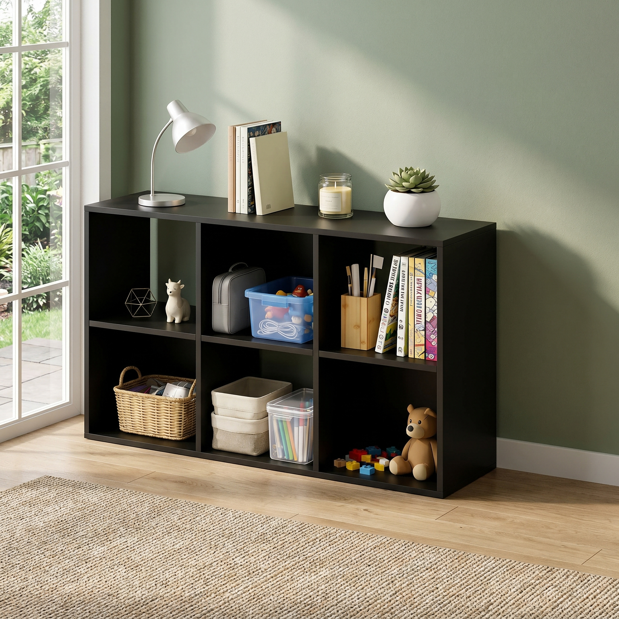 Roomisland 6 Cube Storage Organizer, Wood Bookshelf with Removable Back Panels, Open Cubby Shelf for Home Office Bedroom Living Room, Vertical or Horizontal
