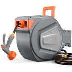Retractable Garden Hose Reel 65ft, Wall Mount Auto-Rewind Water Hose Reel with 1/2" Anti-Kink Hose, 180° Swivel, Any-Length Lock, 9-Pattern Nozzle for Outdoor Yard & Patio
