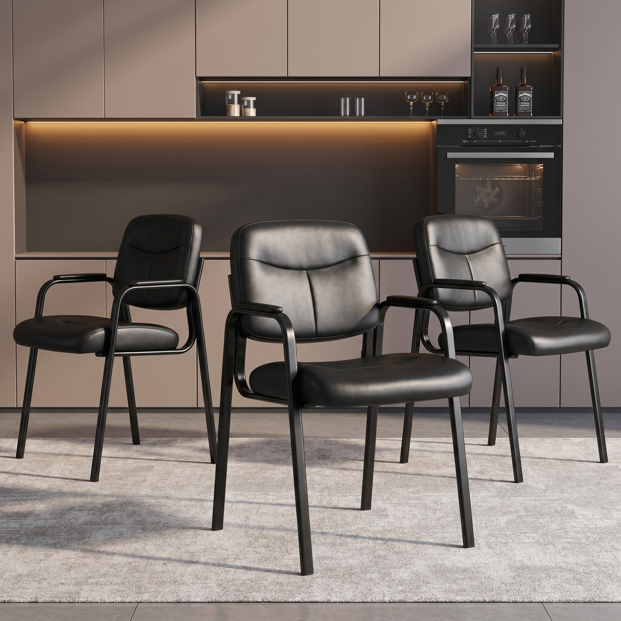 Roomisland Office Waiting Room Chair with Padded Arms, Ergonomic Leather Desk Guest Chair, Stable Heavy Duty Conference Chair for Meeting Lobby Medical Clinic 3pcs