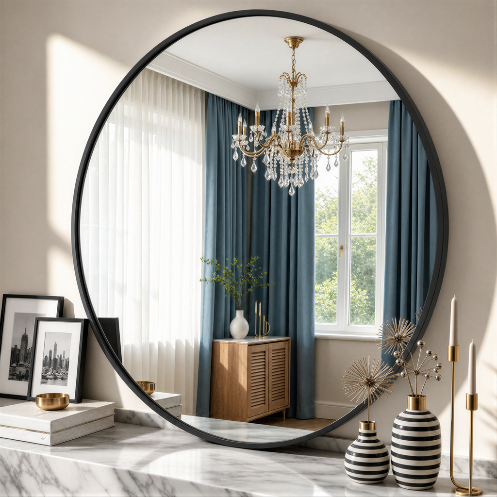 Round Bathroom Mirror, 30 Inch Large Circle Vanity Mirror with Anti-Rust Aluminum Frame, Modern Wall Mounted Mirror for Bedroom, Living Room, Wall Decor