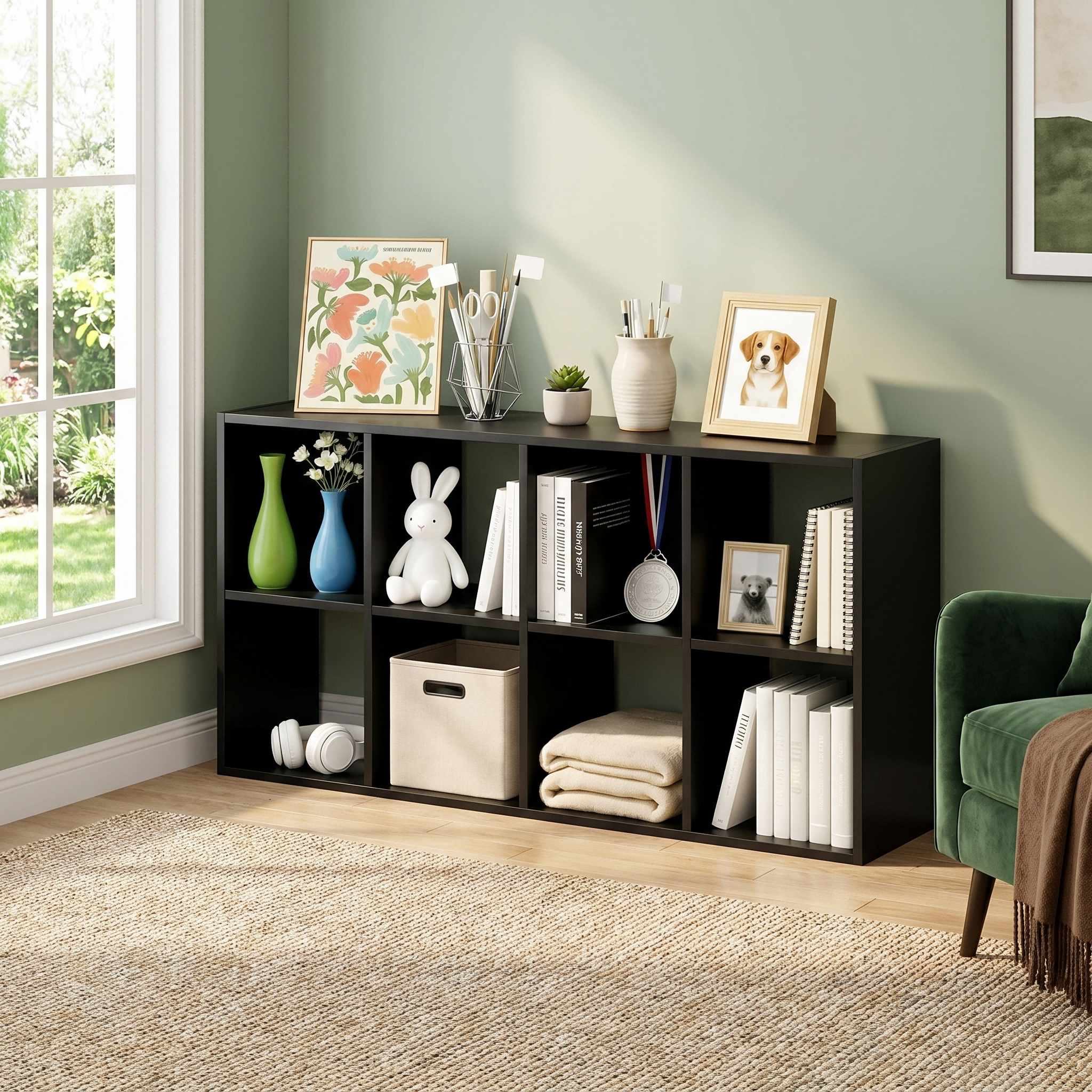 Roomisland 8 Cube Storage Organizer, Wood Bookshelf with Removable Back Panels, Open Cubby Shelf for Home Office Bedroom Living Room, Vertical or Horizontal