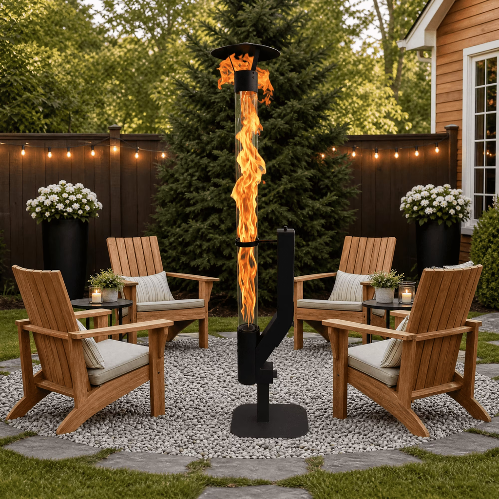 Roomisland 70 inch Steel Smokeless Wood Pellet Fire Torch with Glass Tube, Tall Outdoor Patio Bonfire Ambiance