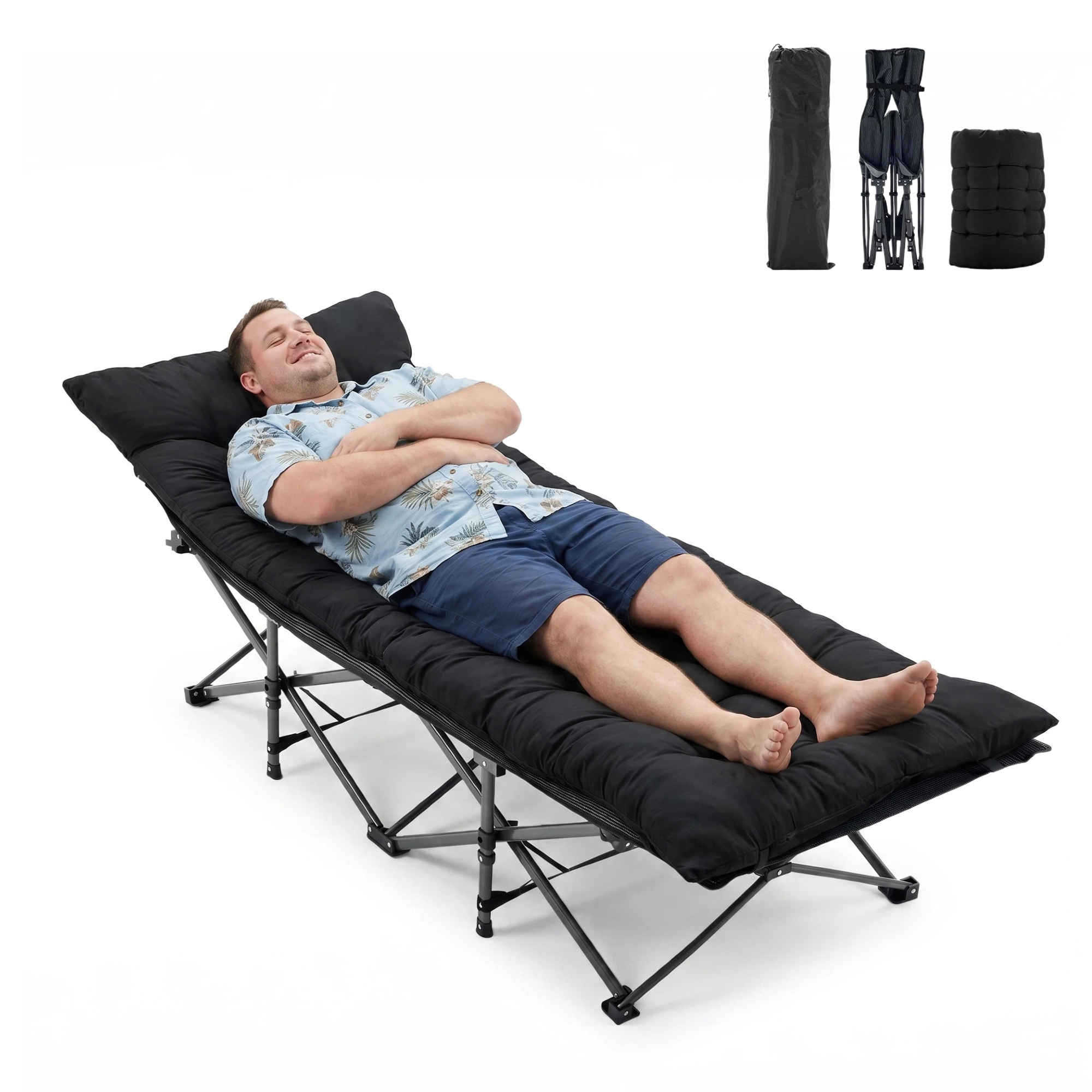 Roomisland Folding Camping Cot 500lbs Capacity, Portable Folding Bed, Rollaway Bed with 3.5'' Mattress for Adults Indoor Outdoor, Quick Setup Compact Storage