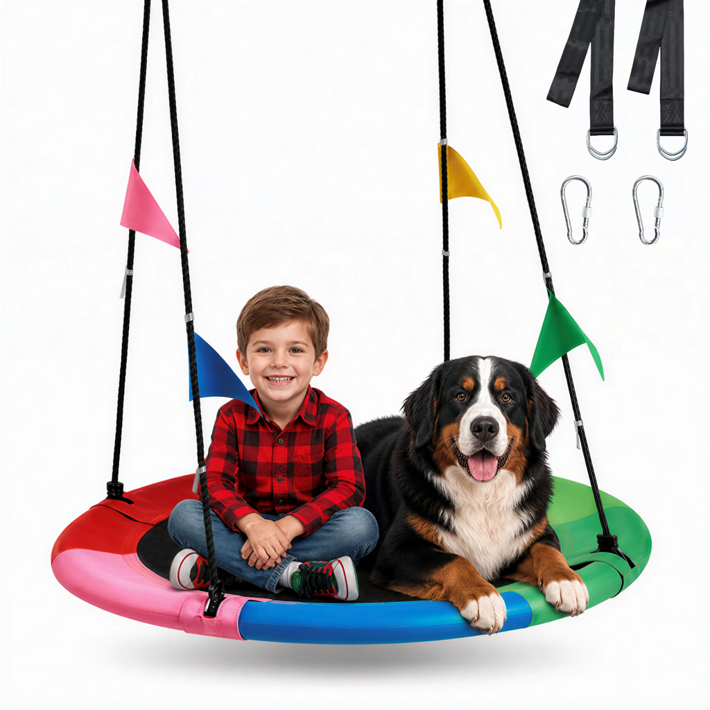 40 Inch Saucer Tree Swing, Heavy Duty Round Swing Seat for Kids & Adults, Adjustable Ropes, Waterproof Outdoor Backyard Playground