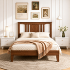 Roomisland Twin Size Platform Bed Frame with Headboard, 12 Inch Heavy Duty Wooden Bed Frame, No Box Spring Needed, Under Bed Storage, Easy Assembly, Walnut