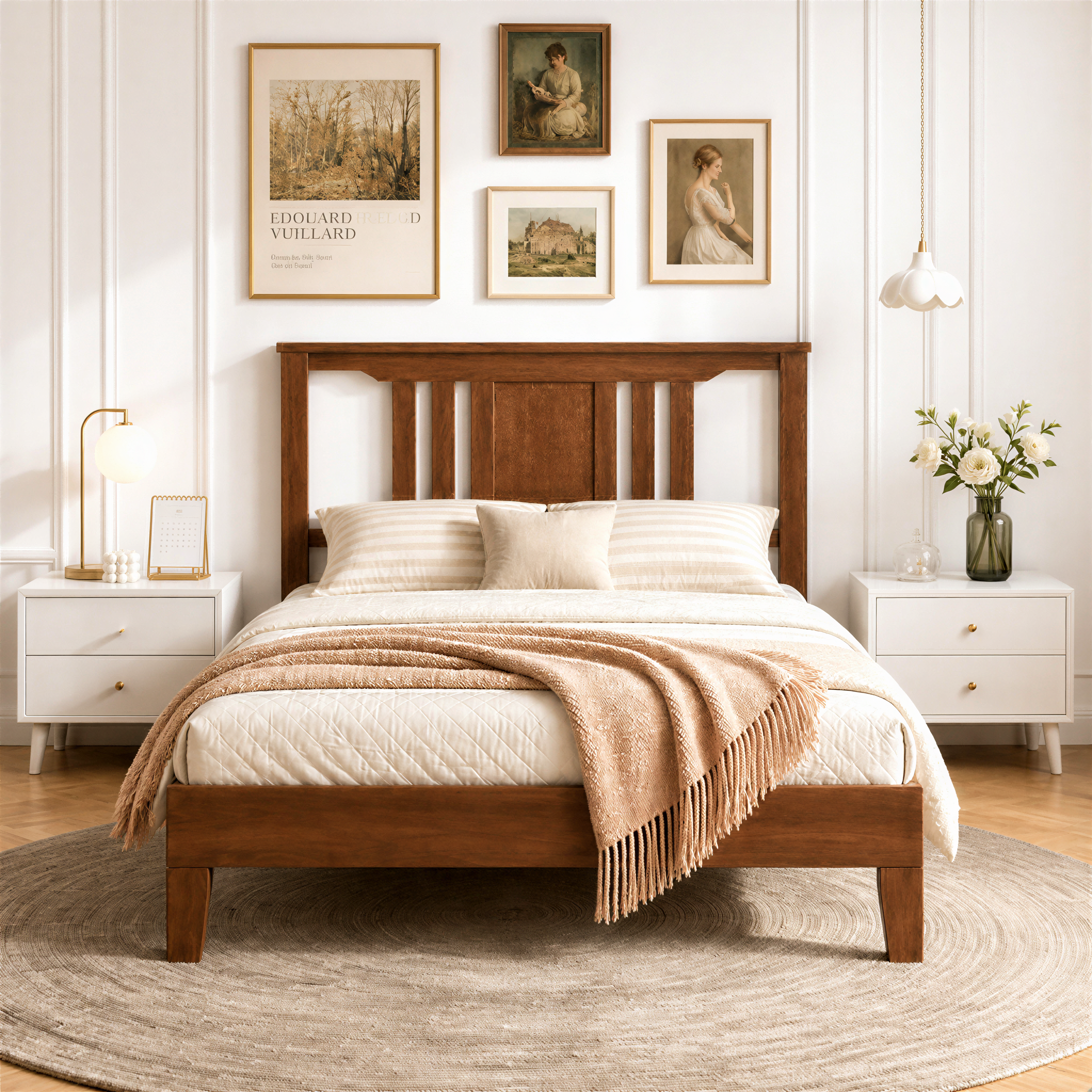 Roomisland Twin Size Platform Bed Frame with Headboard, 12 Inch Heavy Duty Wooden Bed Frame, No Box Spring Needed, Under Bed Storage, Easy Assembly, Walnut