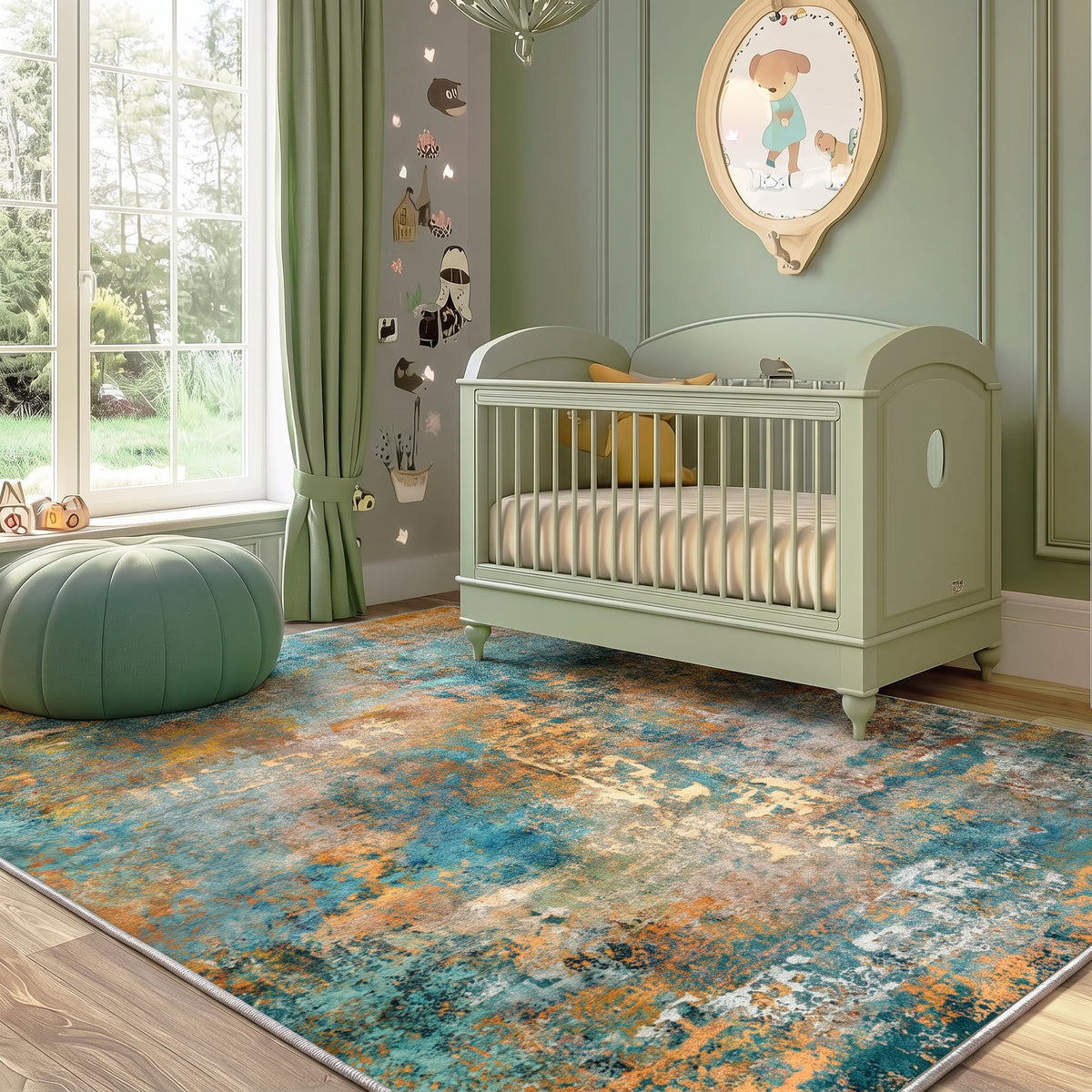 Roomisland Area Rugs 5x7FT Washable for Living Room, Non Slip Modern Abstract Carpet Stain Resistant Soft Low Pile Indoor Floor Rug for Bedroom Kitchen Home Office
