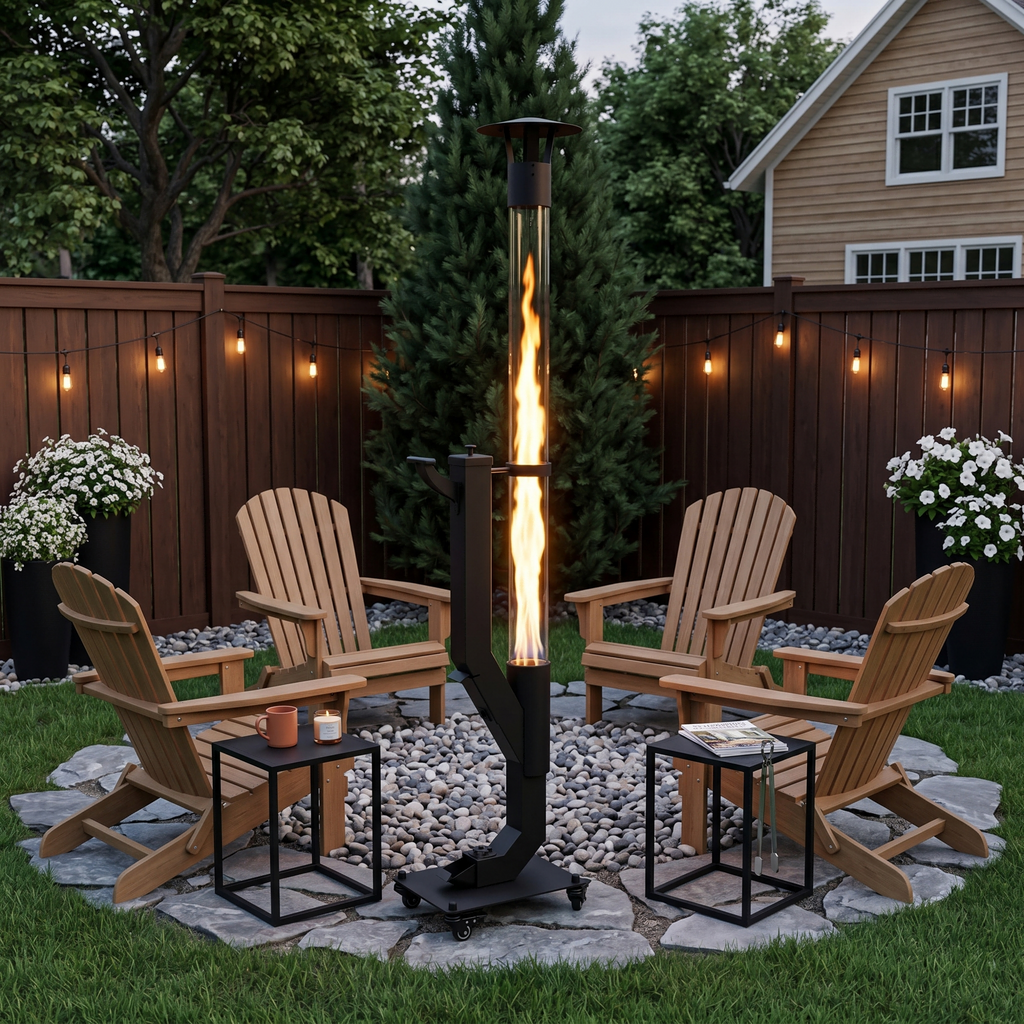 ROOMISLAND 64 Inch Smokeless Pellet Stove for Outdoor Use, Portable Wood Pellet Fire Pit with Viewing Window, Pellet Heater for Patio Backyard Bonfire Camping Beach Garden
