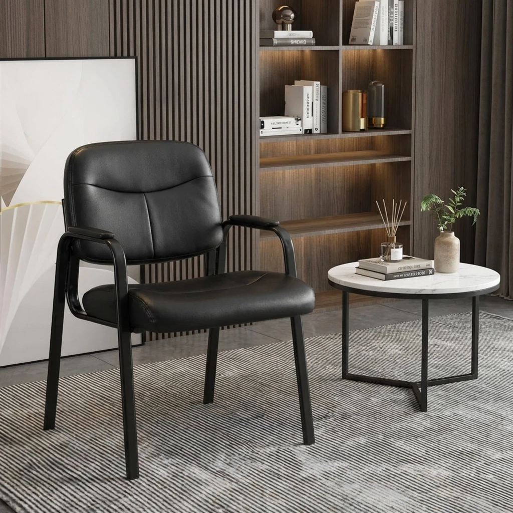 Roomisland Office Waiting Room Chair with Padded Arms, Ergonomic Leather Desk Guest Chair, Stable Heavy Duty Conference Chair for Meeting Lobby Medical Clinic
