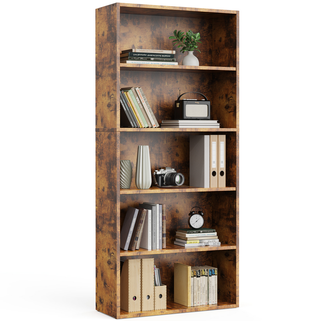 Roomisland 5 Tier Bookshelf, Modern Tall Open Display Bookcase with Reinforced Back & Anti-Tip Kit, Heavy Duty Wood Book Shelves for Home Office Living Room