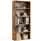 Roomisland 5 Tier Bookshelf, Modern Tall Open Display Bookcase with Reinforced Back & Anti-Tip Kit, Heavy Duty Wood Book Shelves for Home Office Living Room