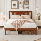 Roomisland Queen Size Platform Bed Frame with Headboard, 12 Inch Heavy Duty Wooden Bed Frame, No Box Spring Needed, Under Bed Storage, Easy Assembly, Walnut