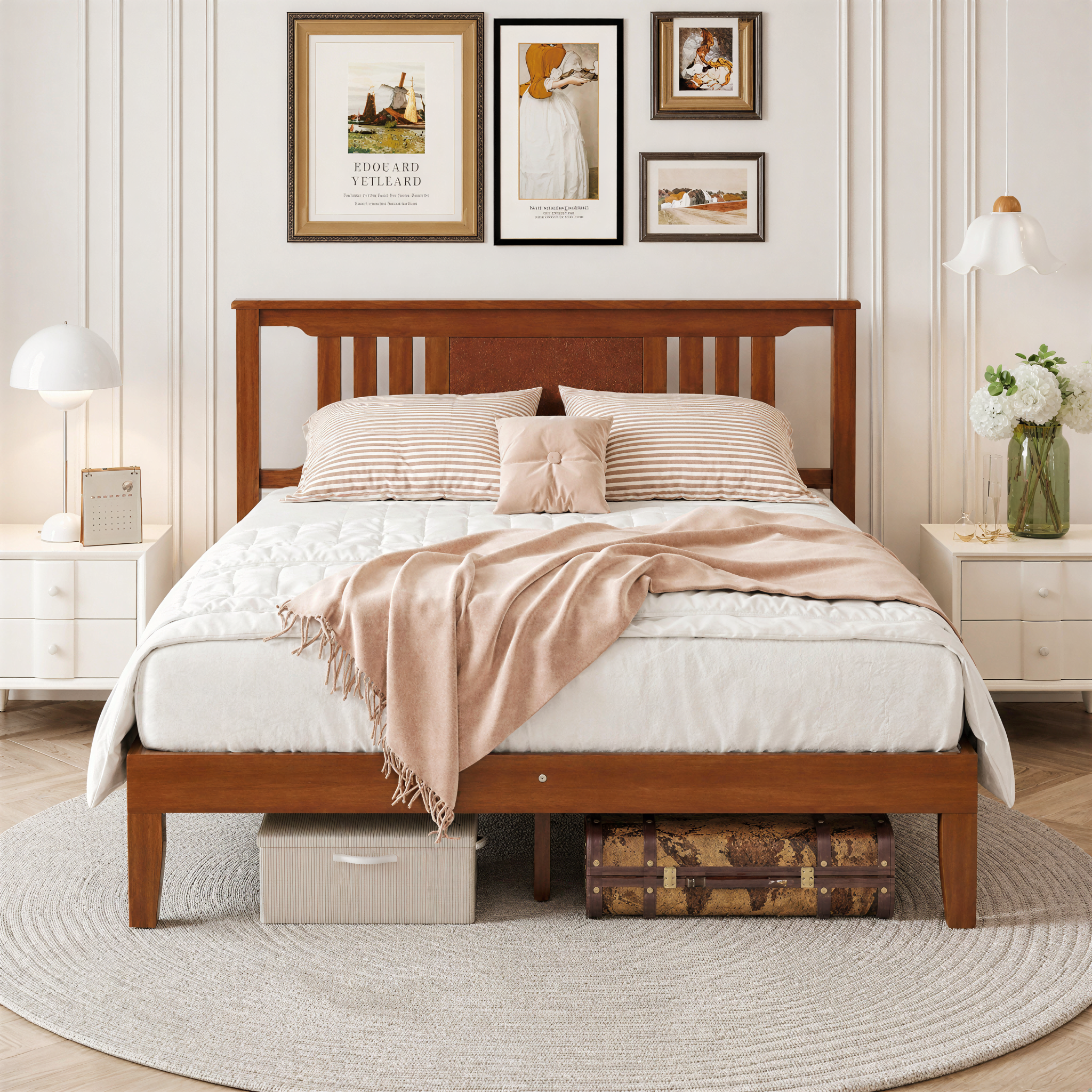 Roomisland Queen Size Platform Bed Frame with Headboard, 12 Inch Heavy Duty Wooden Bed Frame, No Box Spring Needed, Under Bed Storage, Easy Assembly, Walnut