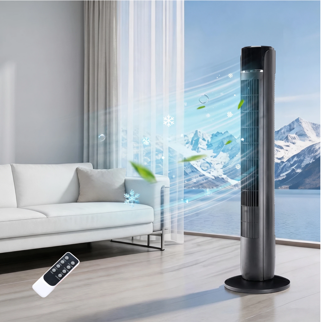 Roomisland 36" Quiet Tower Fan, Standing Bladeless Floor Fan with 60° Oscillation, 25ft Air Delivery, LED Display, 12 Hour Timer, 5 Speed 4 Mode Cooling Fan with Remote