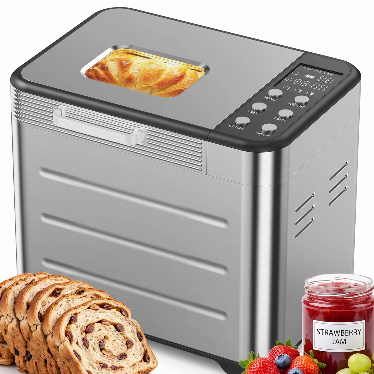 Roomisland Bread Maker Machine 21-in-1, 2LB Automatic Bread Machine with 360°Powerful Circulation Baking, Auto Nut Dispenser, 3 Loaf Sizes, Smart Touch Panel
